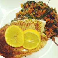 Lemon Baked Tilapia with Spinach & Carrot Lentils