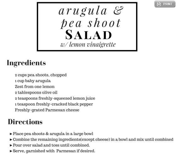 Pea Shoot & Arugula Salad with Lemon Vinaigrette Recipe