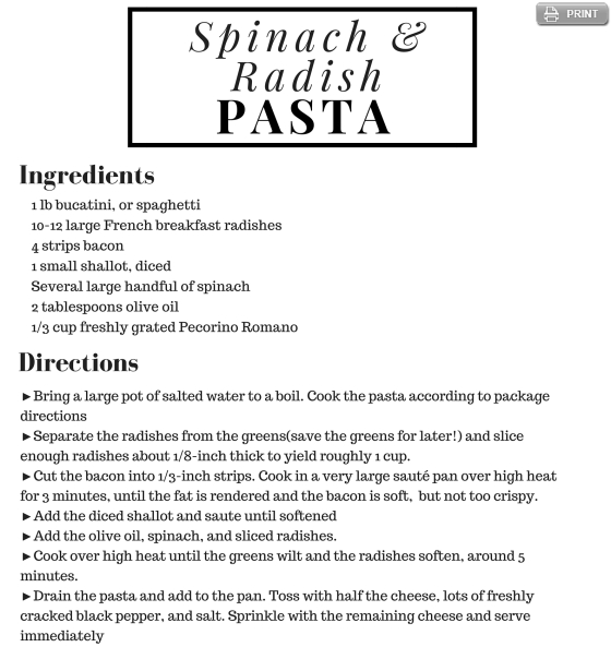 Radish & Spinach Pasta Recipe