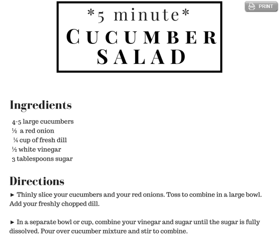 5 minute cucumber salad CSA Recipe