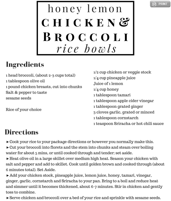 Honey Lemon Chicken & Broccoli Bowls CSA Recipe