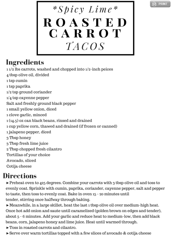 Spicy Lime Roasted Carrot Tacos CSA Recipe
